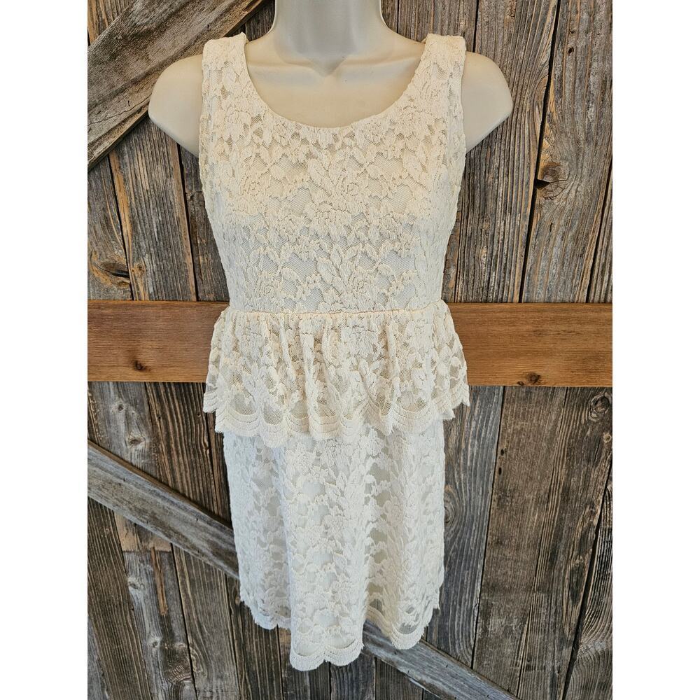 Anthropologie pins and needles ivory Peplum Midi whimsigoth lace cottagecore M ^